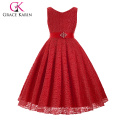 Grace Karin Ärmellos V-Ausschnitt Spitze Blume Mädchen Prinzessin Festzug Red Mädchen Kleid 2 ~ 12Years CL008938-7